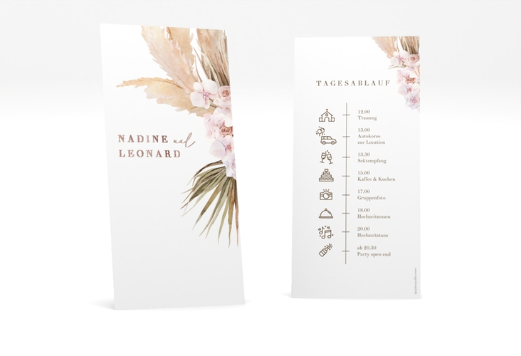 Tagesablauf Hochzeit Nude lange Karte hoch weiss rosegold