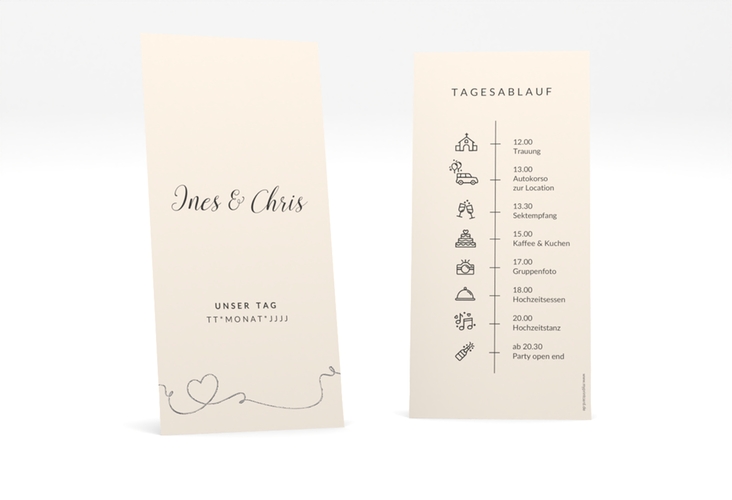 Tagesablauf Hochzeit Dolce lange Karte hoch beige silber