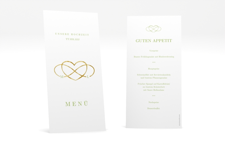 Menükarte Hochzeit Infinity lange Karte hoch gruen gold