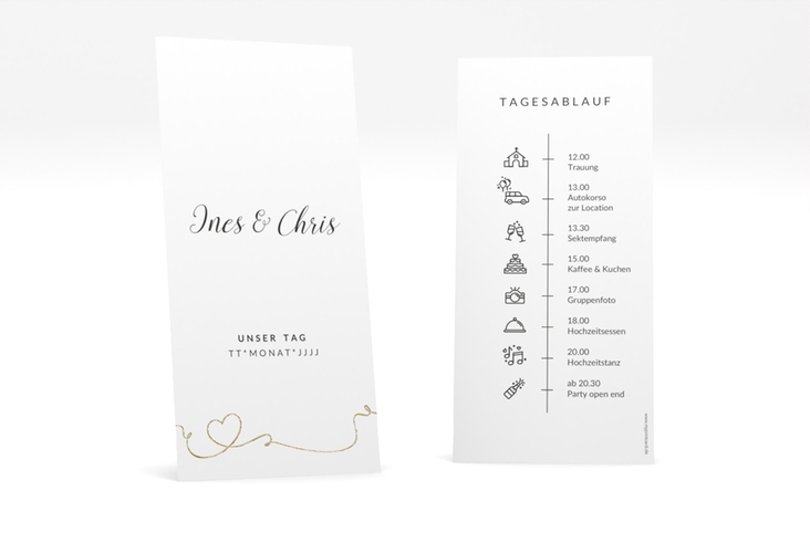 Tagesablauf Hochzeit Dolce lange Karte hoch weiss gold
