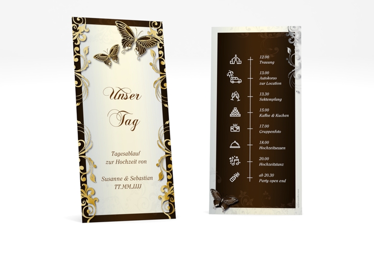 Tagesablauf Hochzeit Toulouse lange Karte hoch braun gold