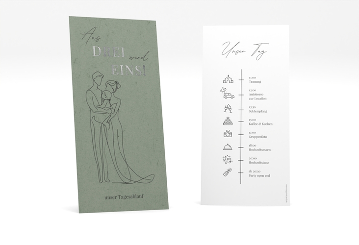 Tagesablauf Hochzeit Vereint lange Karte hoch gruen silber