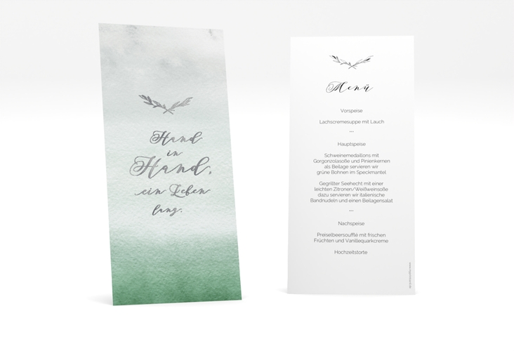 Menükarte Hochzeit Divine lange Karte hoch gruen silber