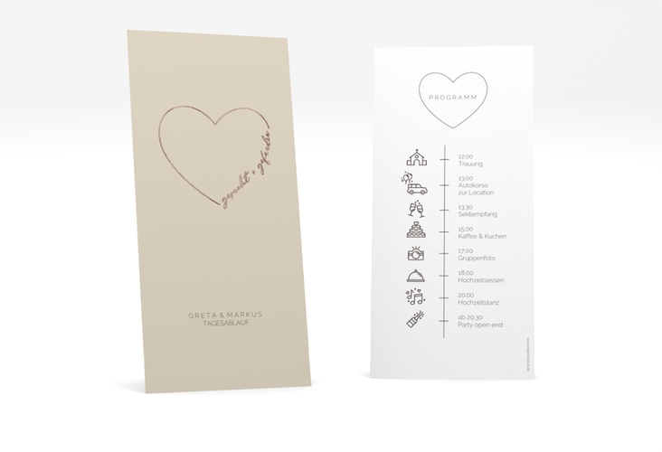 Tagesablauf Hochzeit Lebenstraum lange Karte hoch beige rosegold