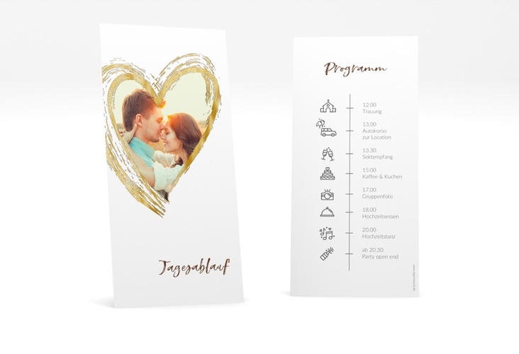 Tagesablauf Hochzeit Liebe lange Karte hoch braun gold
