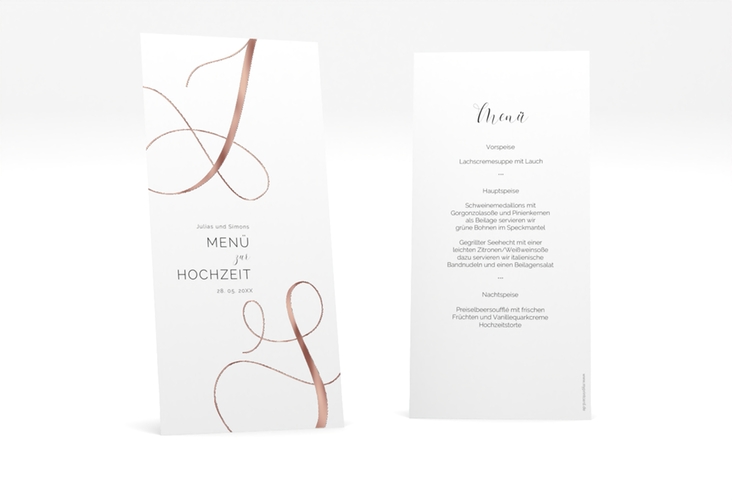 Menükarte Hochzeit Eheschließung lange Karte hoch weiss rosegold