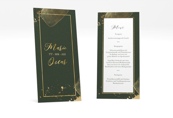 Menükarte Hochzeit Emerald lange Karte hoch gruen gold