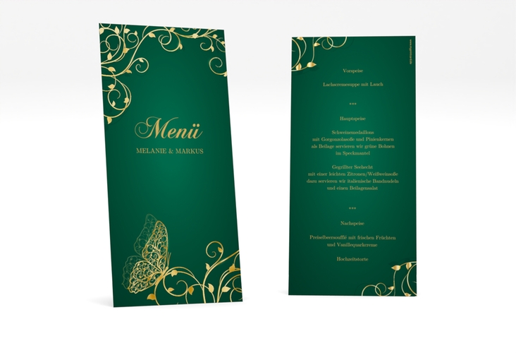 Menükarte Hochzeit Eternity lange Karte hoch gruen gold