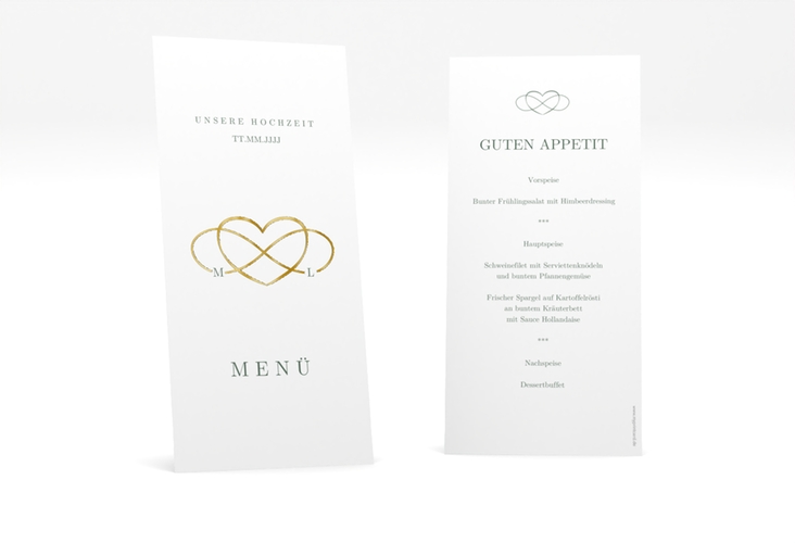 Menükarte Hochzeit Infinity lange Karte hoch gruen gold