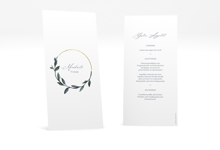 Menükarte Hochzeit Botanica lange Karte hoch weiss gold