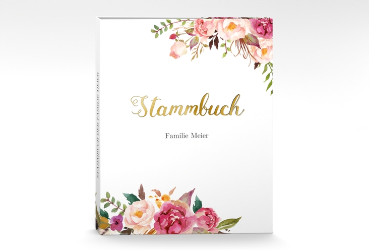 Stammbuch A4 Flowers Stammbuch A4 weiss gold mit bunten Aquarell-Blumen
