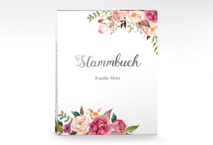 Stammbuch A4 Flowers Stammbuch A4 weiss silber mit bunten Aquarell-Blumen