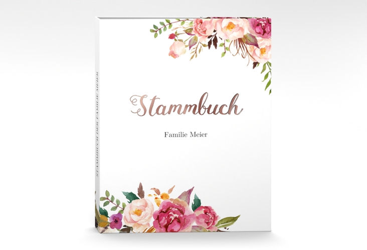 Stammbuch A4 Flowers Stammbuch A4 weiss rosegold mit bunten Aquarell-Blumen