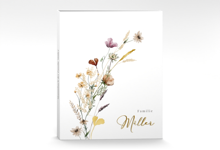 Stammbuch A4 Sauvages Stammbuch A4 weiss gold mit getrockneten Wiesenblumen