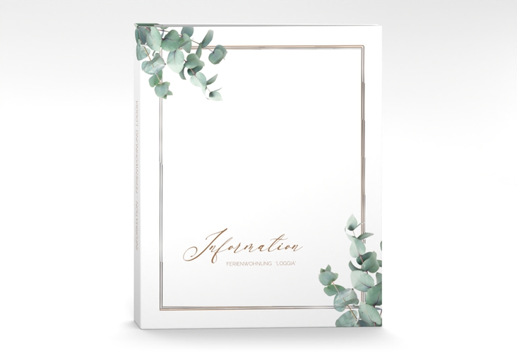 Gästemappe Ferienwohnung A4 Loggia Gästemappe A4 weiss silber mit Eukalyptus-Zweigen