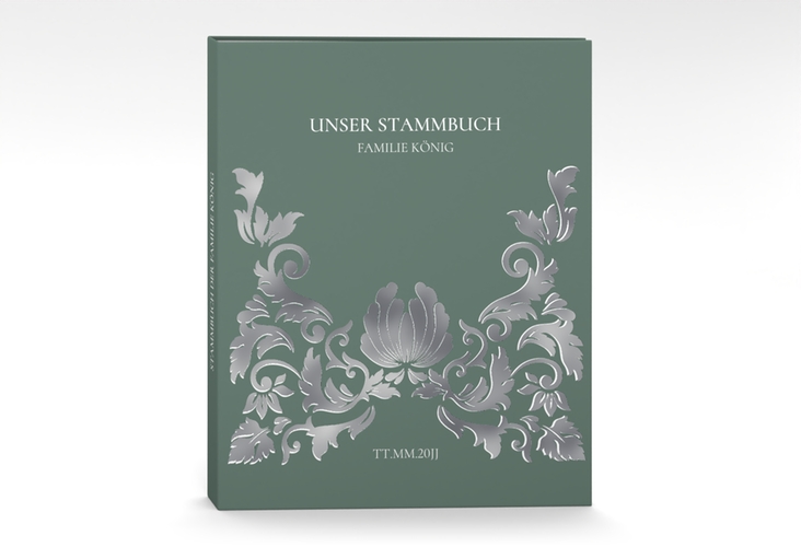 Stammbuch A4 Royal Stammbuch A4 gruen silber mit barockem Blumen-Ornament