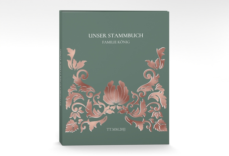 Stammbuch A4 Royal Stammbuch A4 gruen rosegold mit barockem Blumen-Ornament