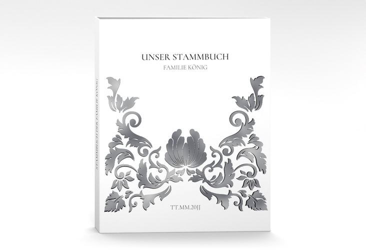Stammbuch A4 Royal Stammbuch A4 weiss silber mit barockem Blumen-Ornament