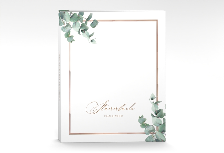 Stammbuch A4 Eucalypt Stammbuch A4 weiss rosegold mit Eukalyptus und edlem Rahmen