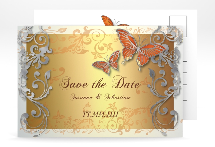 Save the Date-Postkarte Toulouse A6 Postkarte orange silber