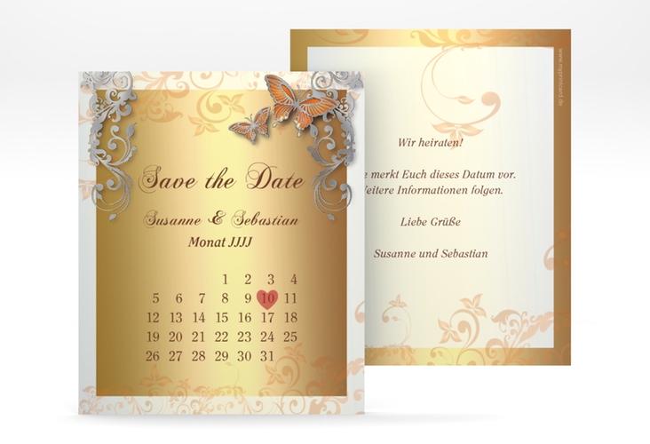 Save the Date-Kalenderblatt Toulouse Kalenderblatt-Karte orange silber