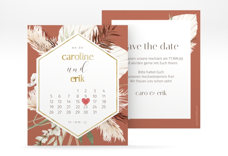 Save the Date-Kalenderblatt Bohemian Kalenderblatt-Karte orange gold