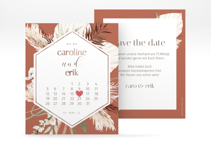 Save the Date-Kalenderblatt Bohemian Kalenderblatt-Karte orange rosegold