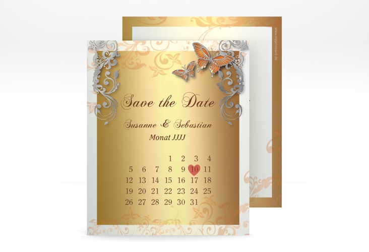 Save the Date-Kalenderblatt Toulouse Kalenderblatt-Karte orange silber