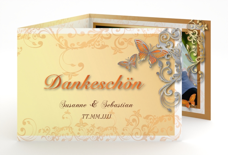 Danksagungskarte Hochzeit Toulouse A6 Doppel-Klappkarte orange silber