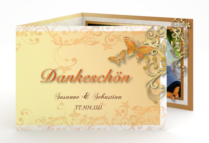 Danksagungskarte Hochzeit Toulouse A6 Doppel-Klappkarte orange gold