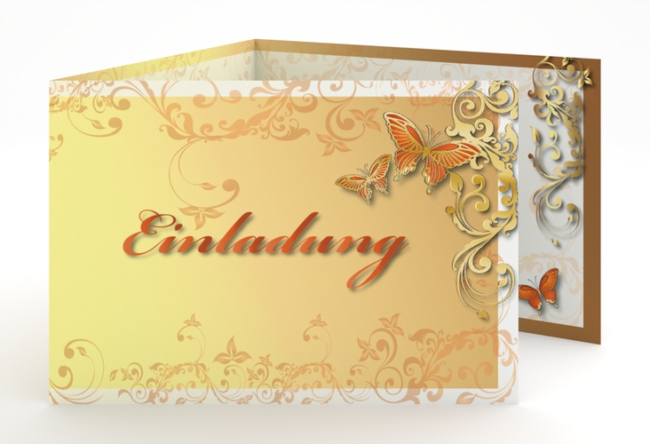 Hochzeitseinladung Toulouse A6 Doppel-Klappkarte orange gold
