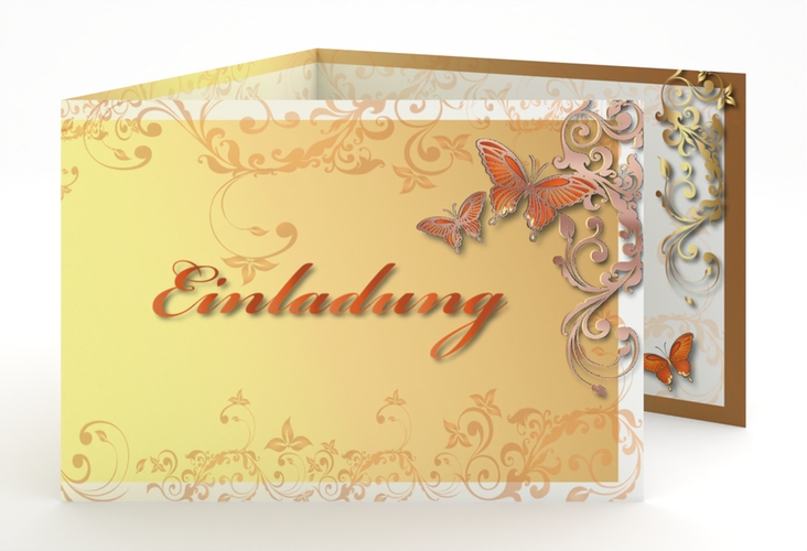 Hochzeitseinladung Toulouse A6 Doppel-Klappkarte orange rosegold