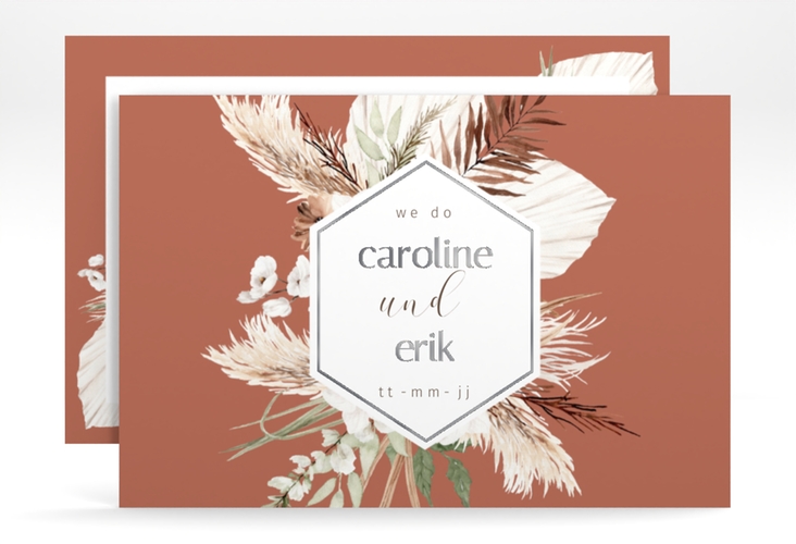 Save the Date-Karte Bohemian A6 Karte quer orange silber