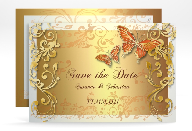 Save the Date-Karte Hochzeit Toulouse A6 Karte quer orange gold