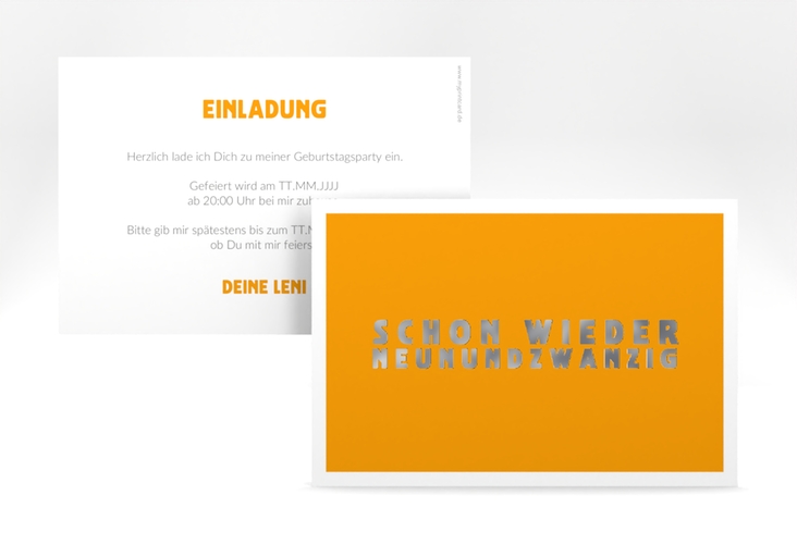Einladung 30. Geburtstag Gag A6 Karte quer orange silber