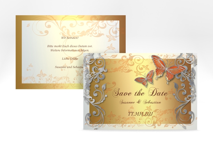 Save the Date-Karte Hochzeit Toulouse A6 Karte quer orange silber