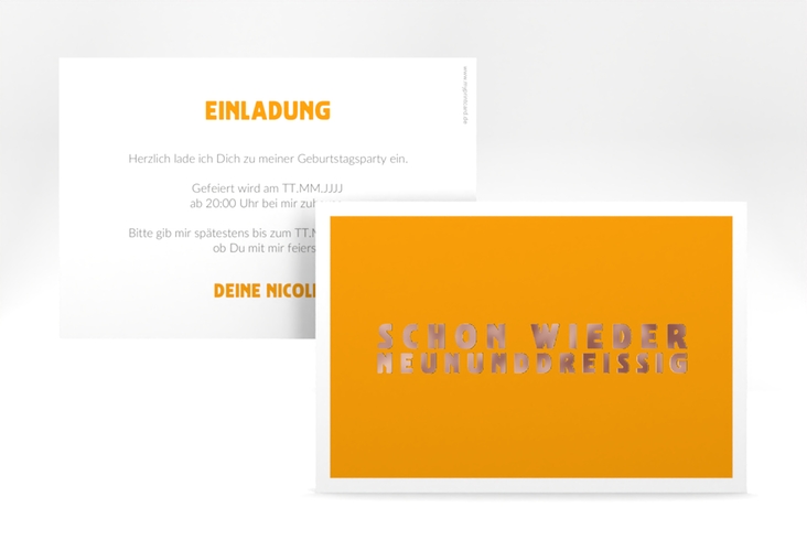 Einladung 40. Geburtstag Gag A6 Karte quer orange rosegold