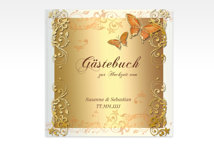 Gästebuch Creation Toulouse 20 x 20 cm, Hardcover orange gold romantisch mit Schmetterlingen