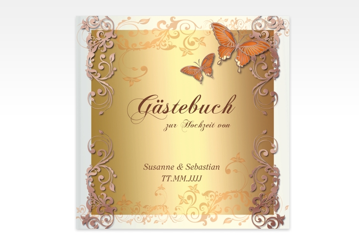 Gästebuch Creation Toulouse 20 x 20 cm, Hardcover orange rosegold romantisch mit Schmetterlingen