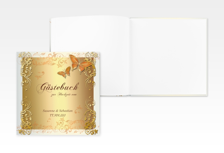 Gästebuch Creation Toulouse 20 x 20 cm, Hardcover orange gold romantisch mit Schmetterlingen