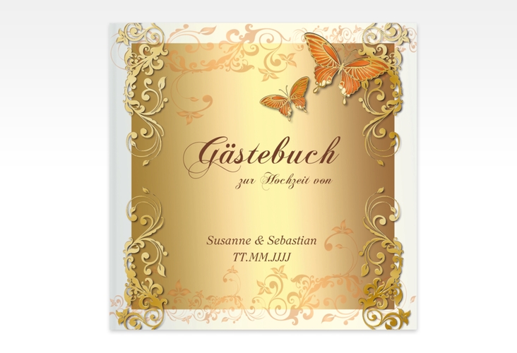 Gästebuch Creation Toulouse 20 x 20 cm, Hardcover orange gold romantisch mit Schmetterlingen