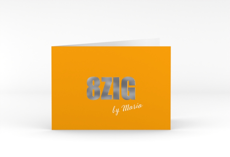 Einladung 80. Geburtstag Zig A6 Klappkarte quer orange silber