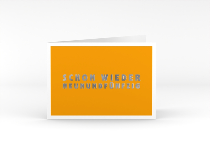 Einladung 60. Geburtstag Gag A6 Klappkarte quer orange silber