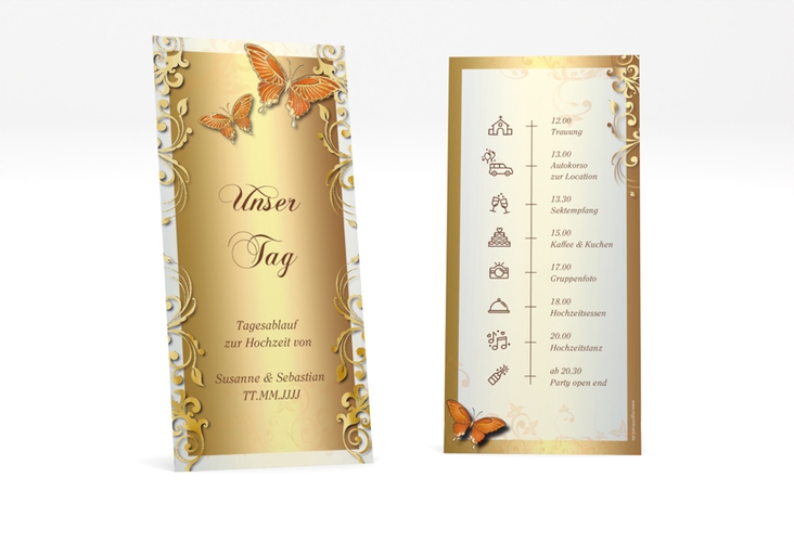 Tagesablauf Hochzeit Toulouse lange Karte hoch orange gold