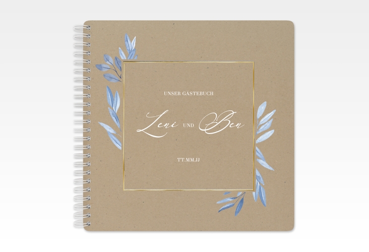 Gästebuch Hochzeit Classicblue Ringbindung Kraftpapier gold