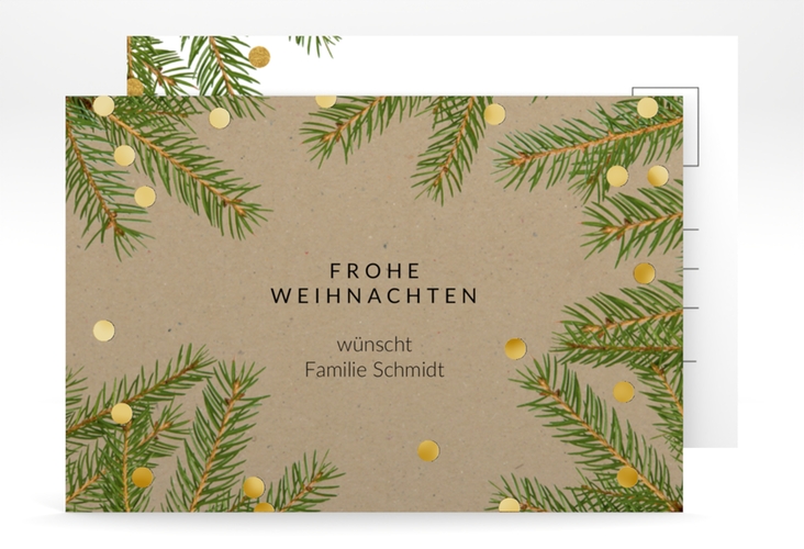 Weihnachtskarte Advent A6 Postkarte Kraftpapier gold