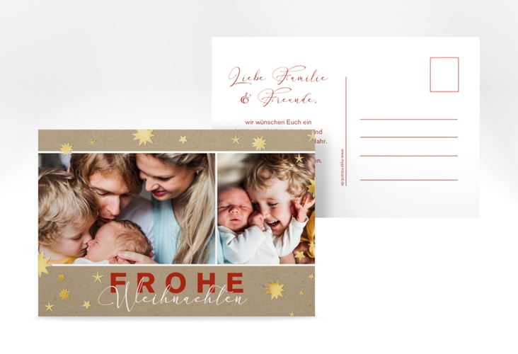 Weihnachtskarte Sternenglanz A6 Postkarte Kraftpapier gold