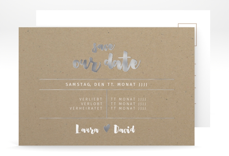 Save the Date-Postkarte Letterbox A6 Postkarte Kraftpapier silber