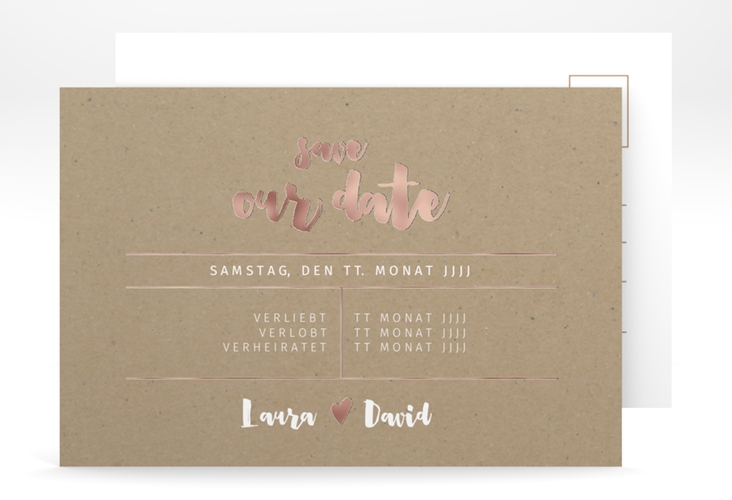Save the Date-Postkarte Letterbox A6 Postkarte Kraftpapier rosegold