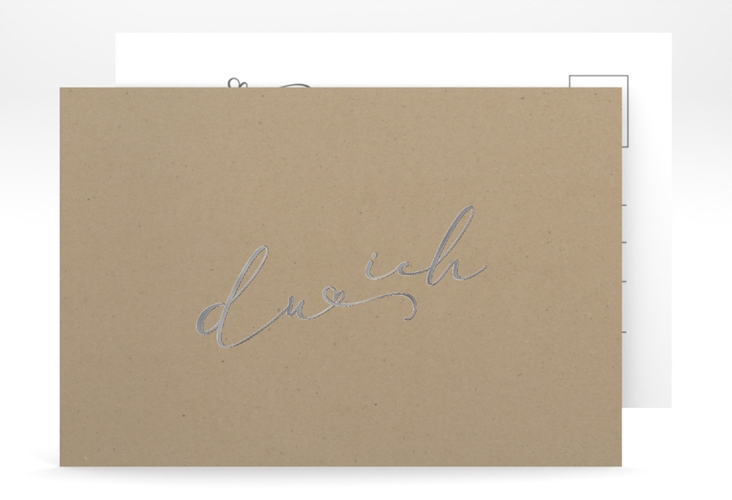 Save the Date-Postkarte Zweisamkeit A6 Postkarte Kraftpapier silber im minimalistischen Stil mit Aufschrift du & ich